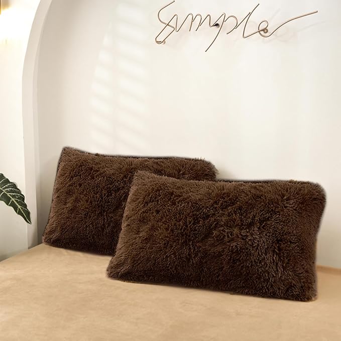 MorroMorn Decorative Pillows Covers, 2 Packs Faux Fur Pillow Cases Standard Size by MorroMorn
