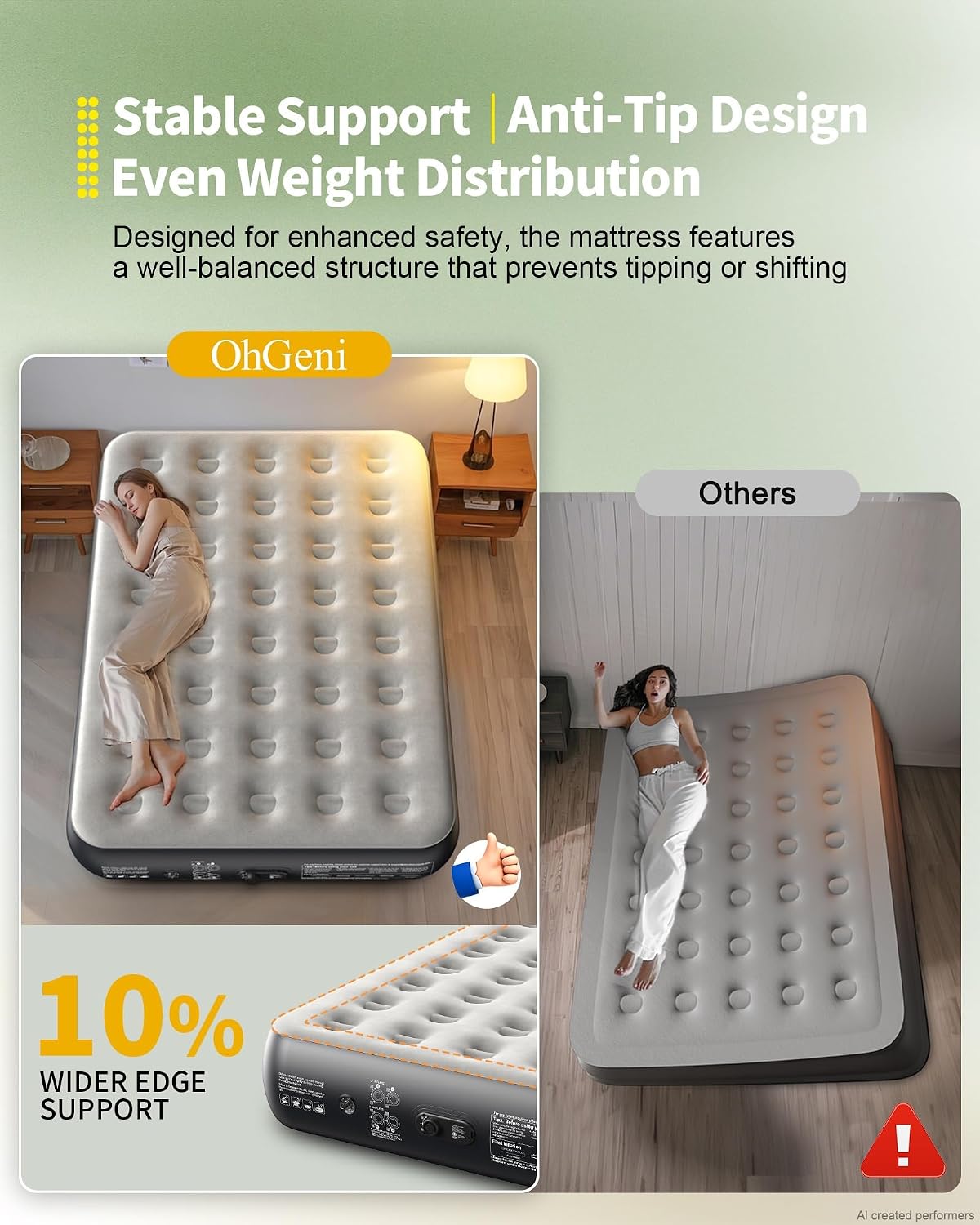 ohgeni 13" raised air mattress full with built, close-up detail