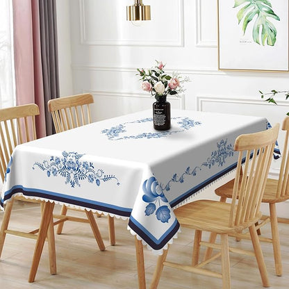 54x70inches Blue Floral Rectangle Tablecloth Blue and White Porcelain by TTQYFNM