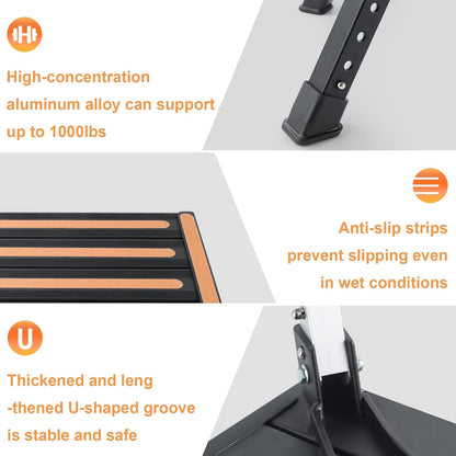 yagud safety rv steps, non-slip folding adjustable step showing dimensions
