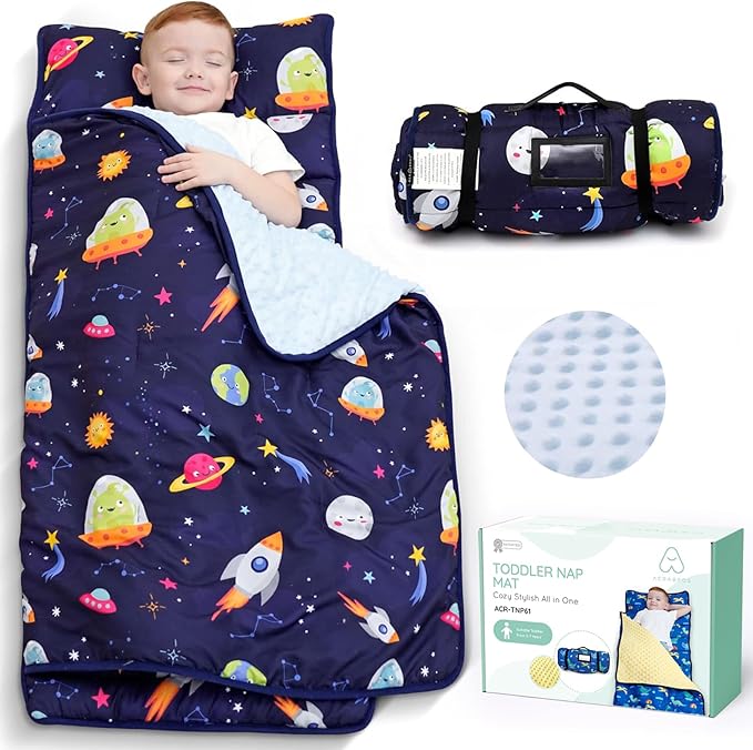 ACRABROS Toddler Nap Mat with Pillow and Blanket, Extra Large Rolled Napping by ACRABROS
