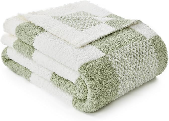Snuggle Sac Checkered Blanket, Sage Green Throw Blanket - Image 3
