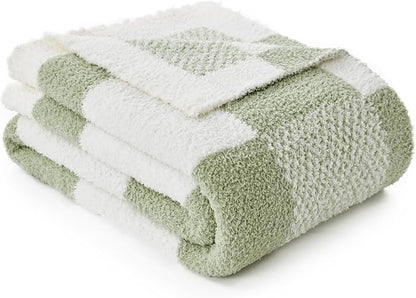 Snuggle Sac Checkered Blanket, Sage Green Throw Blanket - Image 3