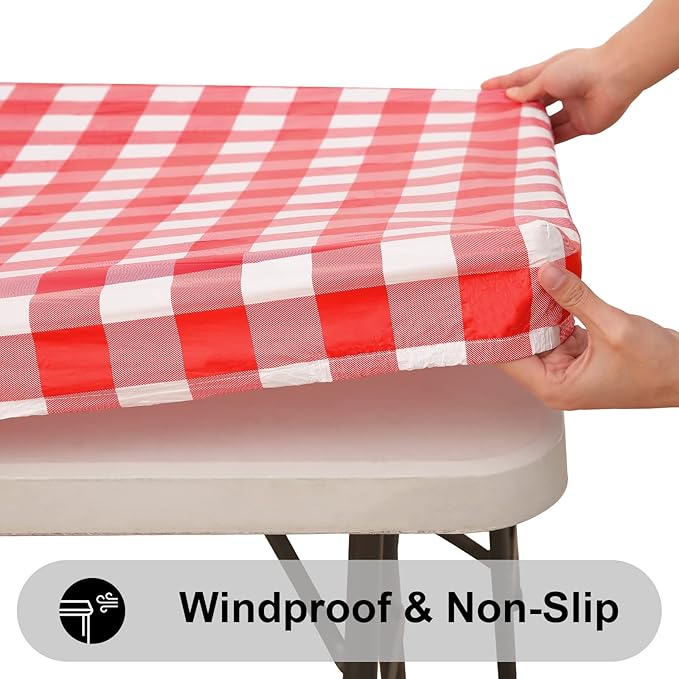 Smiry Rectangle Picnic Table Cloth, Elastic Waterproof Fitted Vinyl Tablecloths - Image 2