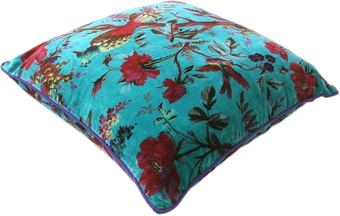 Eyes of India Velvet Floral Flower Bird Throw Pillow Sofa Cushion Cover Case - Image 5