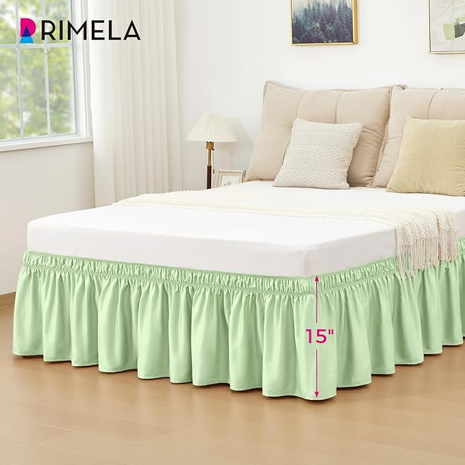 RIMELA Bed Skirt Queen Size Baby Green 15 Inch Drop, Wrap Around Elastic - Image 4