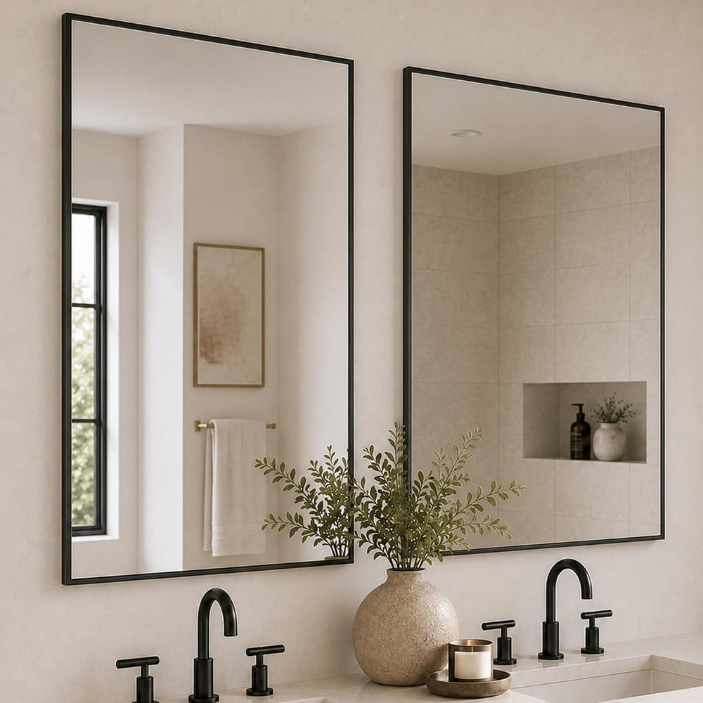 2-Pack 24x36 Inch Matte Black Rectangular Bathroom Vanity Mirrors