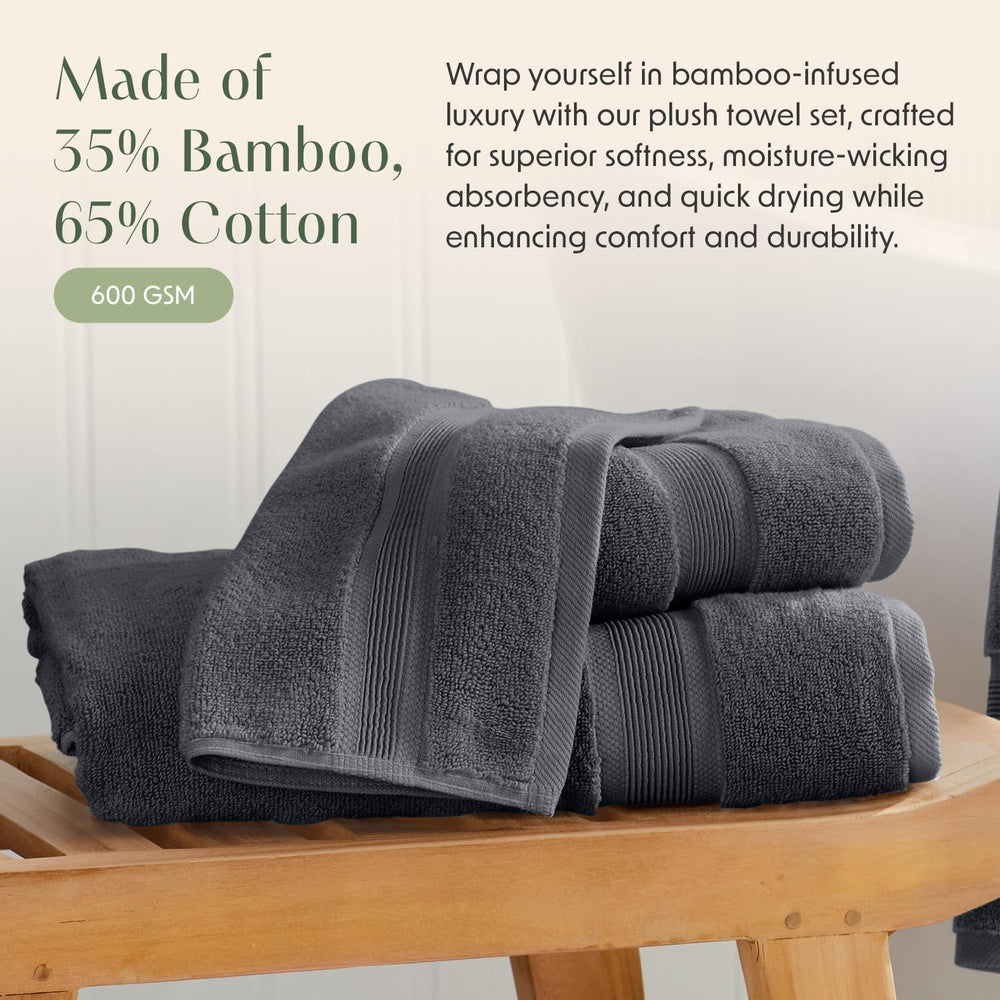 Springtree Home Luxury Bamboo Rayon Plush Bath Towel Set | 4-Pack | Grey