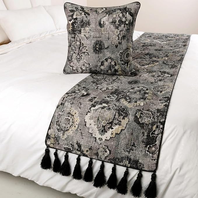 The HomeCentric Luxury Black & Grey Queen 74 x 18 inch Bed Runner - Image 4