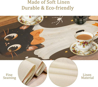 Halloween Table Runner, Pumpkin Linen Table Runner, Kitchen Dining Coffee Table - Image 3
