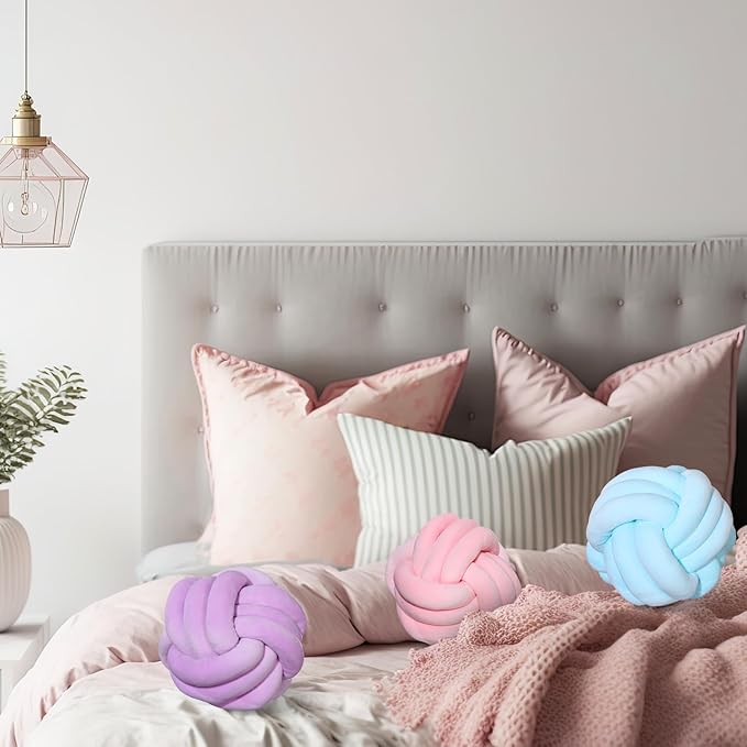 Yerliker 4 Pcs Knot Pillow Ball, 8.7 Inches Soft Home Decorative Round Throw - Image 6