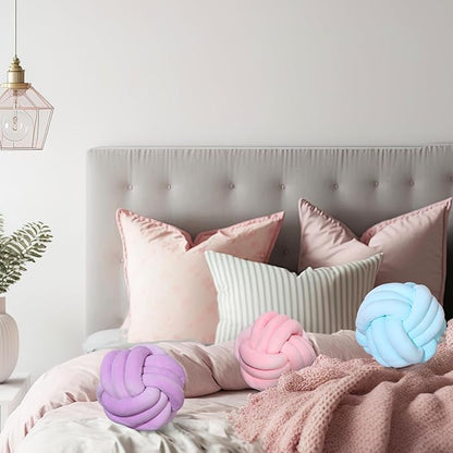 Yerliker 4 Pcs Knot Pillow Ball, 8.7 Inches Soft Home Decorative Round Throw - Image 6