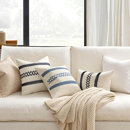 MIULEE Set of 2 Navy Blue Boho Decorative Pillow Covers 20x20 Inch Farmhouse - Image 2