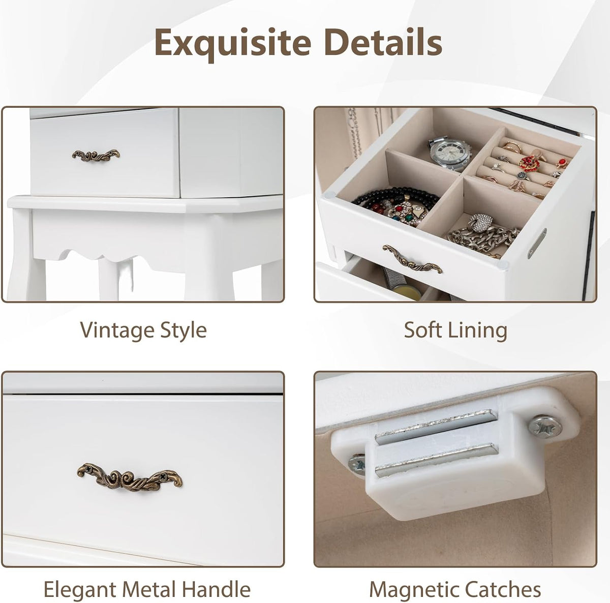 charmaid standing jewelry cabinet with 4 drawers, flip, package contents