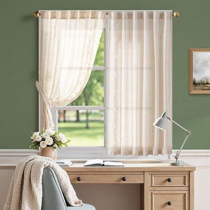 jinchan Winslow Linen Curtains 54 Inch Length Small Window Curtains Embroidered - Image 5