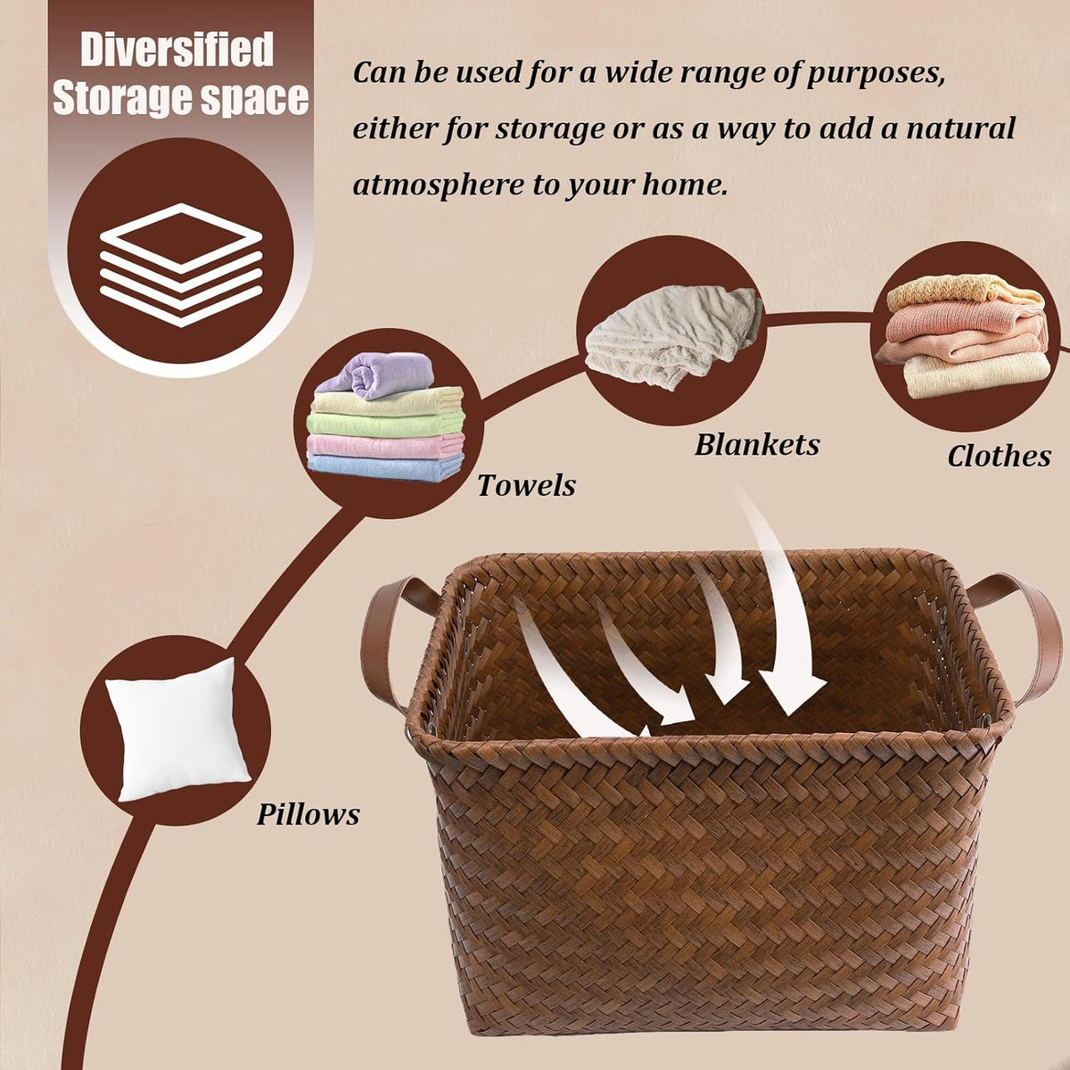 brownlily handwoven wicker storage baskets, pack of 4, side view