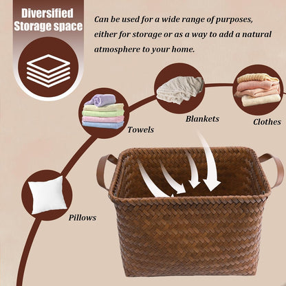 brownlily handwoven wicker storage baskets, pack of 4, side view