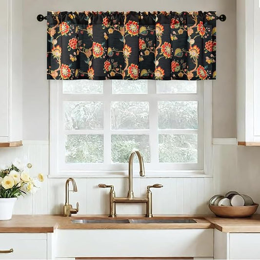 Leeva Decorative Botanical Valance Curtain – Light Filtering Linen Window by Leeva