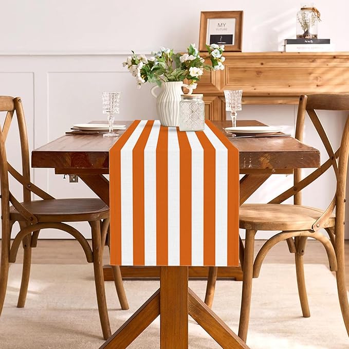 Orange and White Cabana Striped Table Runner Margarita Spritz Birthday Party - Image 4