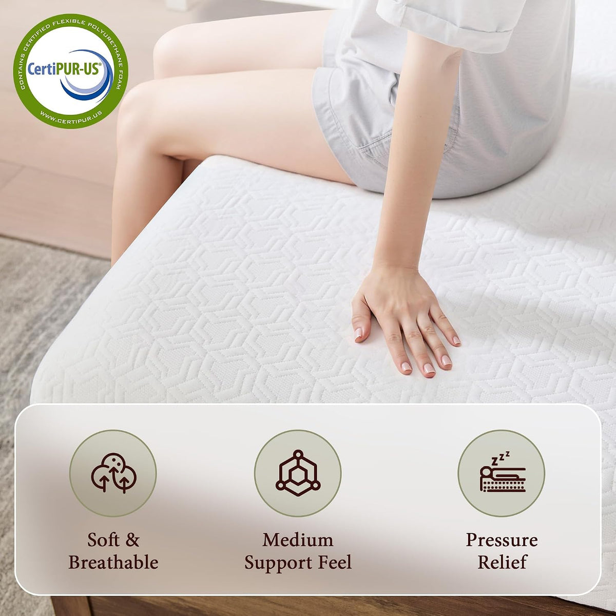 amerlife 6" queen tri-fold memory foam mattress with, close-up detail