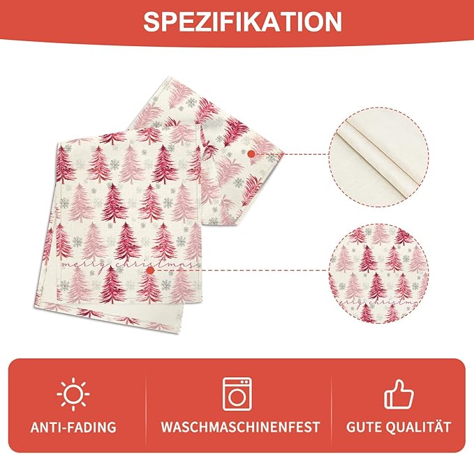 Artoid Mode Xmas Trees Snowflake Christmas Table Runner, Seasonal Winter Pink - Image 5