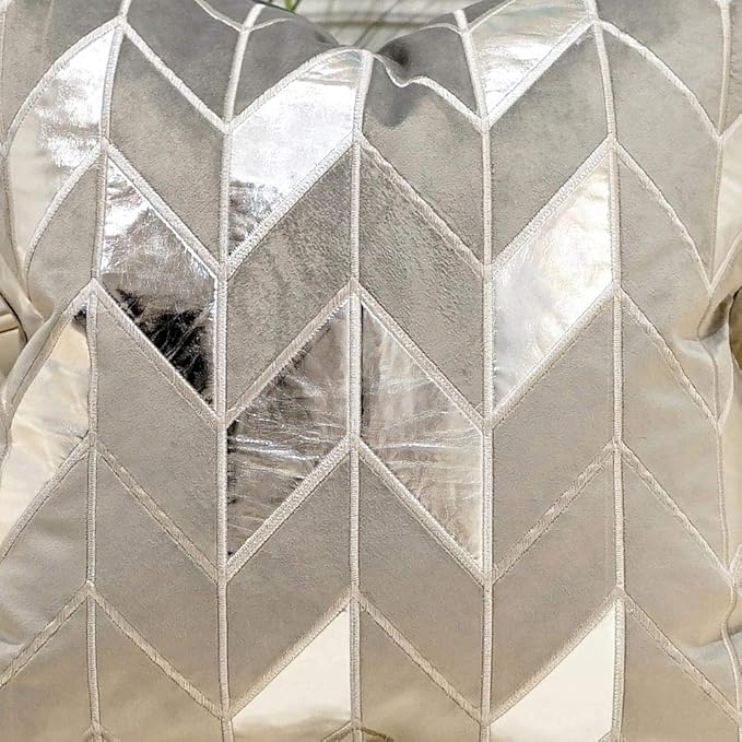 Avigers 18 x 18 Inches Grey Silver Striped Cushion Case Luxury European Throw - Image 3