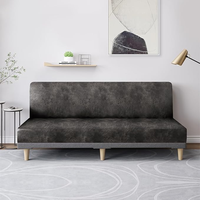 molasofa Leather Like Stretch Futon Slipcover Armless Futon Bed Sofa Cover - Image 3