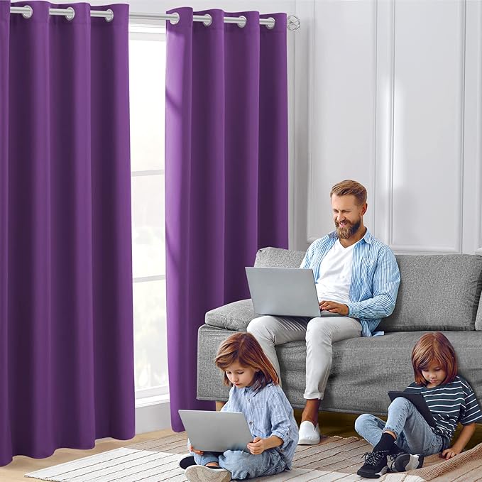 HOMEIDEAS Purple Blackout Curtains 52 X 96 Inch Set of 2 Panels Room Darkening - Image 2