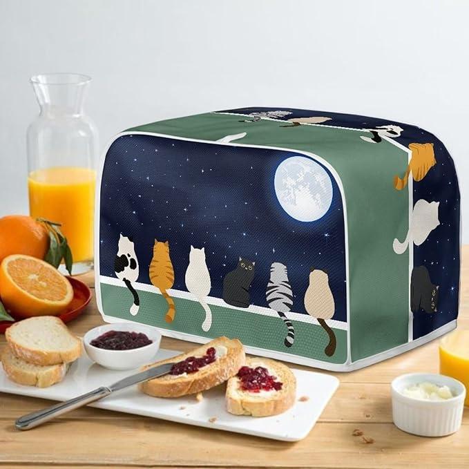 Galaxy Print Oven Cover Kitchen Bread Machine Protector, Moon Cat 2 Slice - Image 5