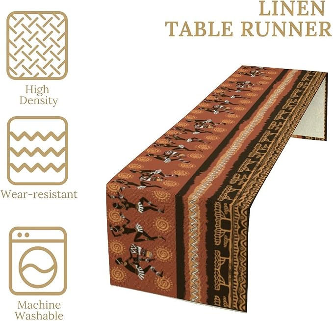 African Native Indigenous Table Runner, Abstract Geometry Ancient Art Folk - Image 5