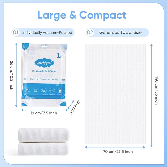 3 Pack Disposable Bath Towel 56'' x 27.5'' Disposable Body Towels - Image 2