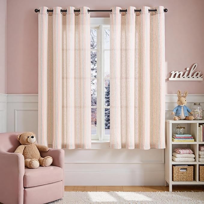 Vangao Linen Striped Nursery Curtains Boho Tickingstripe Light Filtering Window - Image 2