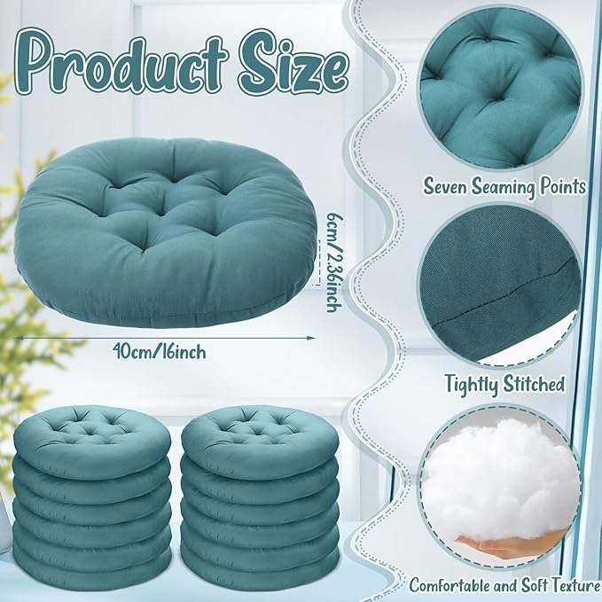 Fumete 12 Pcs Floor Pillows Cushions Seating 16 x 16 Inches Color Round Seat - Image 3