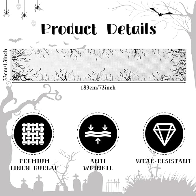 Happy Halloween Table Runner Black Bats Seasonal Holidays Indoor Outdoor - Image 6