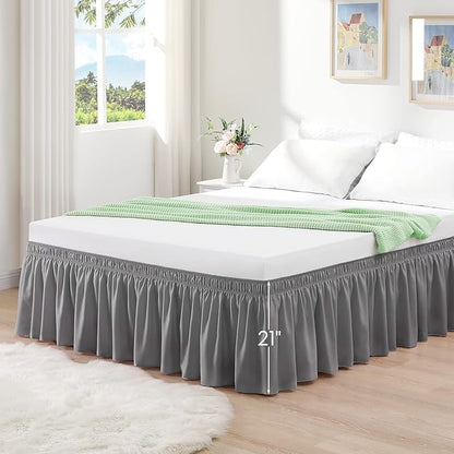 RIMELA Light Grey Bed Skirt Queen Size 21 Inch Drop, Elastic Bed Skirting - Image 4