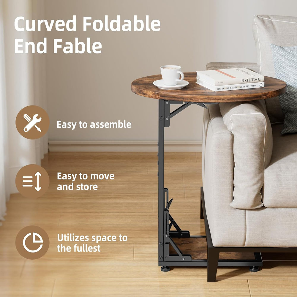 Elbourn Folding Side Table End Couch Tables,Metal Frame C-Shaped TV Stand for...