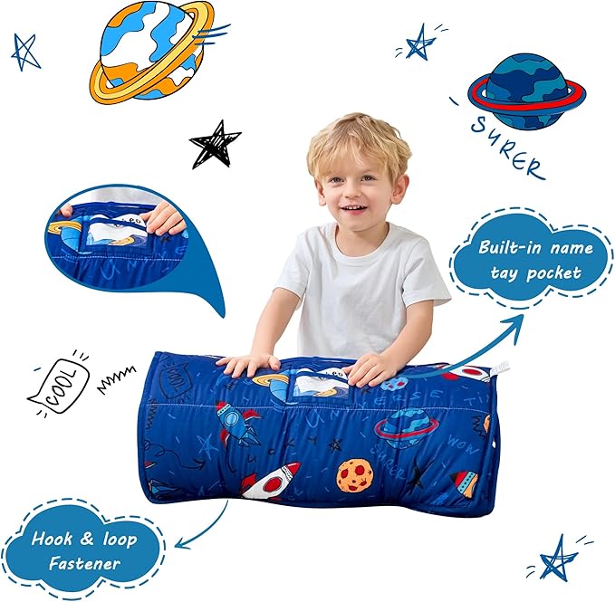 Toddler Nap Mat with Pillow and Blanket, Extra Large Rolled Napping Mats - Image 3