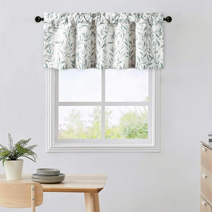 Leeva Farmhouse Leaves Print Semi-Blackout Curtains Valances by Leeva