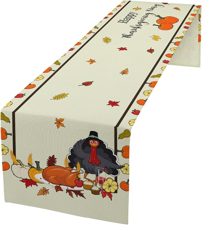 Turkey Table Runner, Fall Decor Farmhouse Table Runners, Fall Leaves Kitchen - Image 2