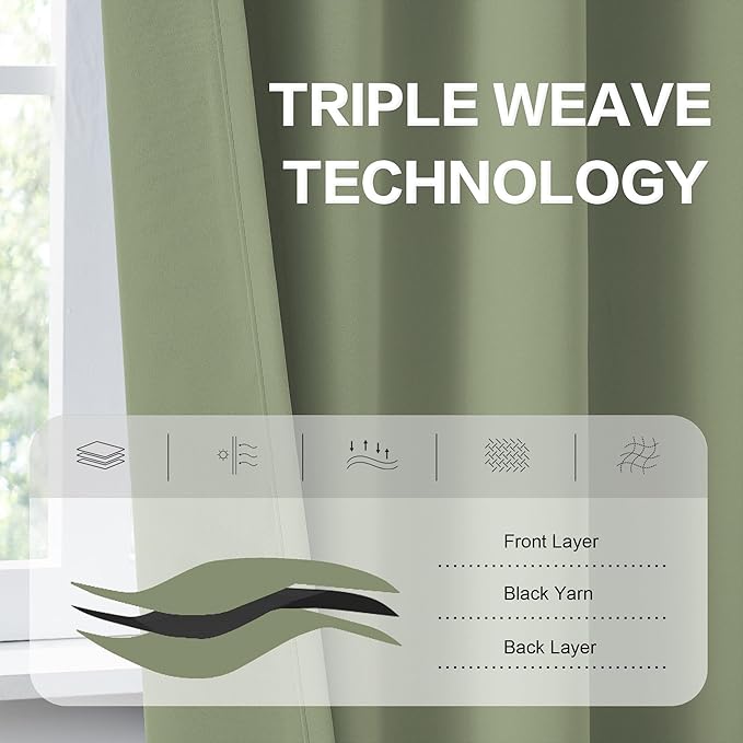 DUALIFE Light Sage Green Curtains 90 Inches Long Back Tab/Rod Pocket Room - Image 4