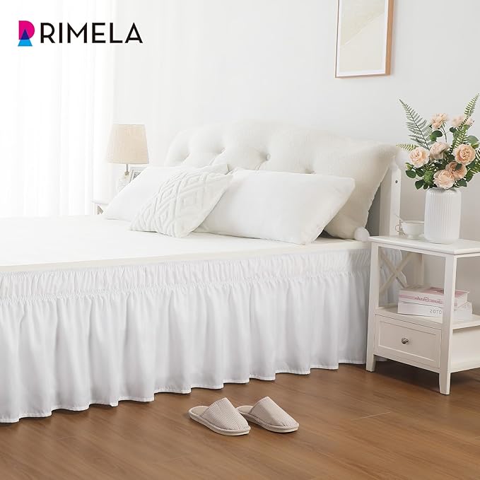RIMELA White Bed Skirt King Size 21 Inch Drop, Elastic Bed Skirting - Image 9