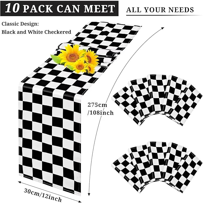 10 Pack Checkered Table Runner Polyester Table Decor Classic Black and White - Image 4