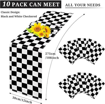 10 Pack Checkered Table Runner Polyester Table Decor Classic Black and White - Image 4