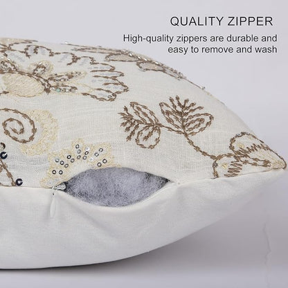 Floral Embroidered Lumbar Throw Pillow Cover 12x 20, Sequin Chinoiserie Flower - Image 4