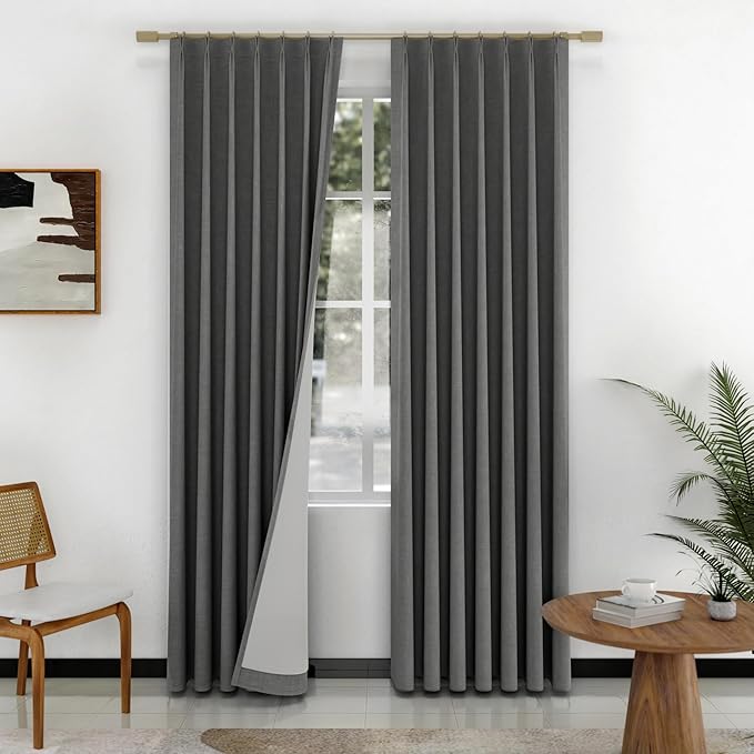 IVAPUPU Linen Pinch Pleated 100% Blackout Curtains by IVAPUPU