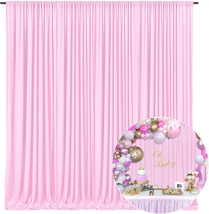 10 x 10 Feet Light Pink Backdrop Curtain for Partie, Background Curtains for Photoshoot, Birthday, Wedding, Halloween, Thanksgiving, Christmas Day, New Year Party Decorations 5Ft x 10Ft, 2 Panels