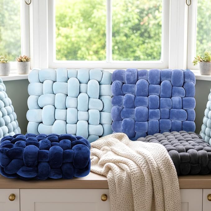 Wenqik 4 Pcs Square Knot Pillows Knotted Plush Soft Throws Accent Pillows - Image 7