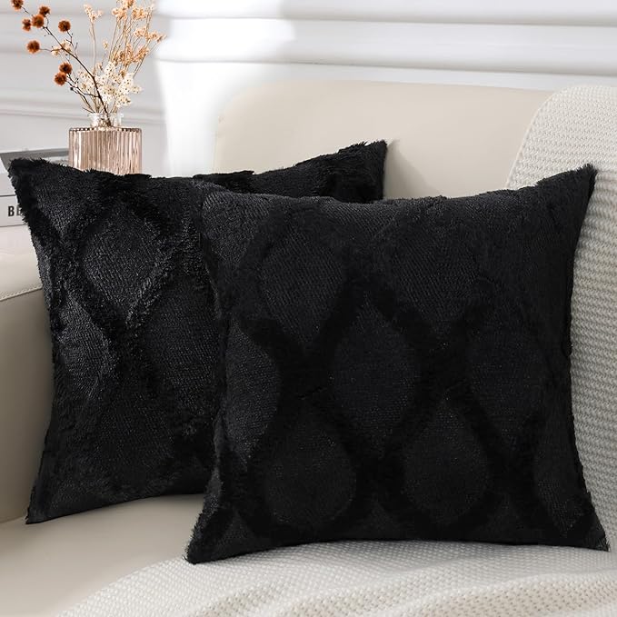 decorUhome Throw Pillow Covers 18x18 Inch Set of 2, Soft Plush Faux Fur Wool by decorUhome