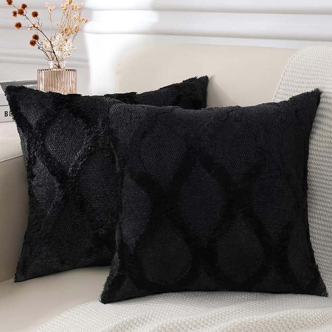 decorUhome Throw Pillow Covers 22x22 Inch Set of 2, Soft Plush Faux Fur Wool by decorUhome