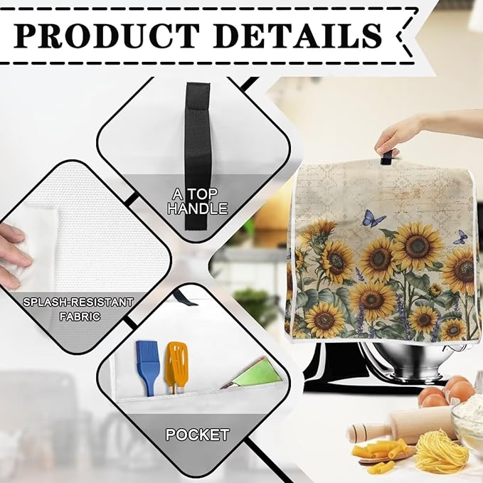 Sunflower Mixer Cover for Kitchen Aid 4.5-5 Qt Mixer, Coffee Makers, Kitchen - Image 3